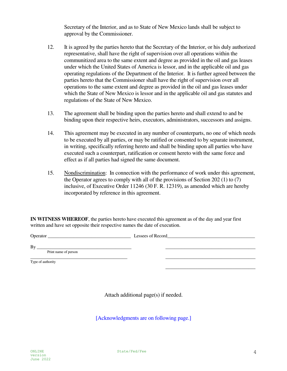 Communitization Agreement - State / Federal or State / Federal / Fee - New Mexico, Page 4