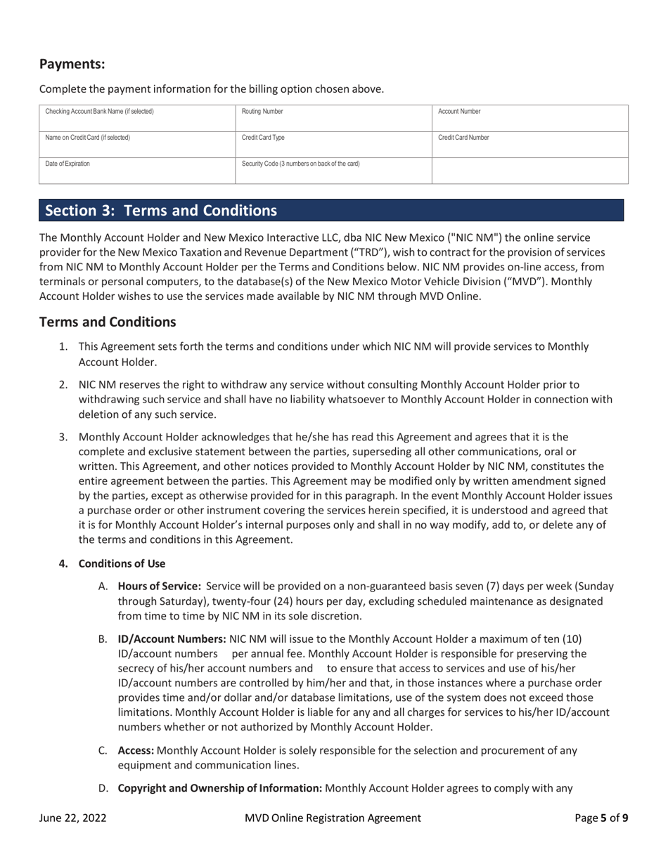 Mvd Online Registration Agreement - New Mexico, Page 5
