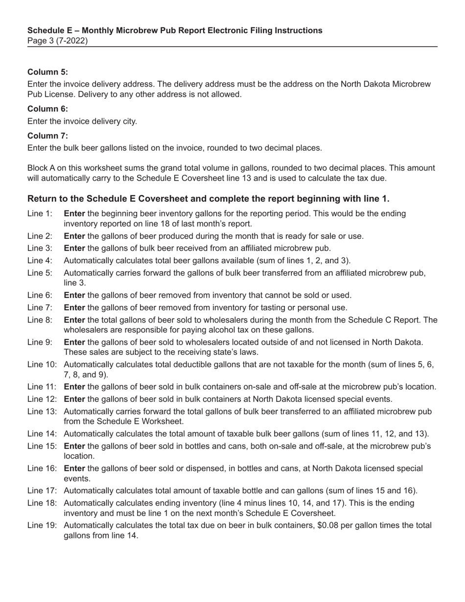 Instructions for Schedule E Monthly Microbrew Pub Report - North Dakota, Page 3
