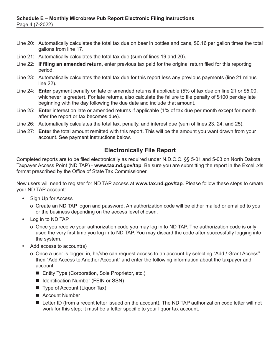 Instructions for Schedule E Monthly Microbrew Pub Report - North Dakota, Page 4
