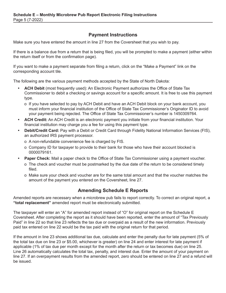 Instructions for Schedule E Monthly Microbrew Pub Report - North Dakota, Page 5