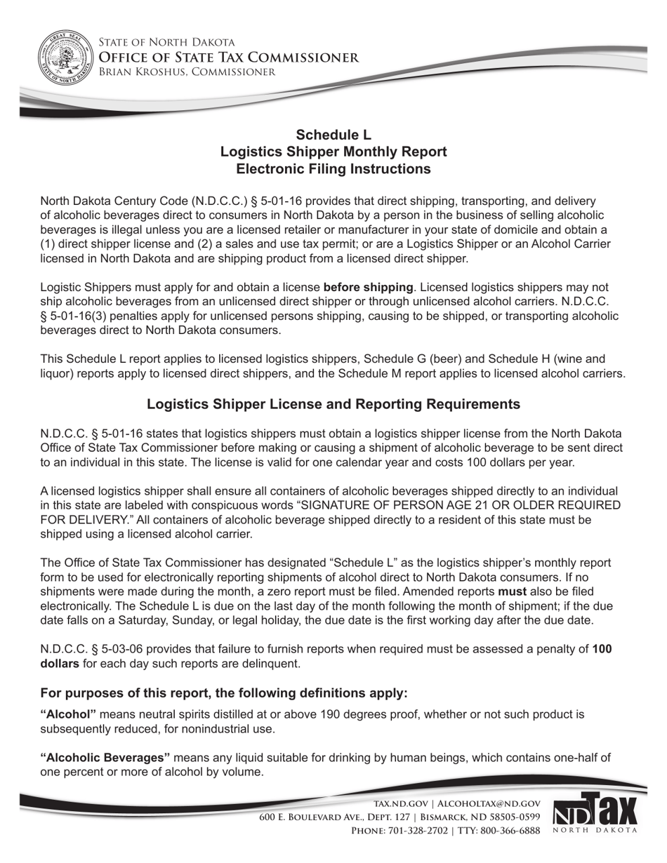 Instructions for Schedule L Logistics Shipper Monthly Report - North Dakota, Page 1