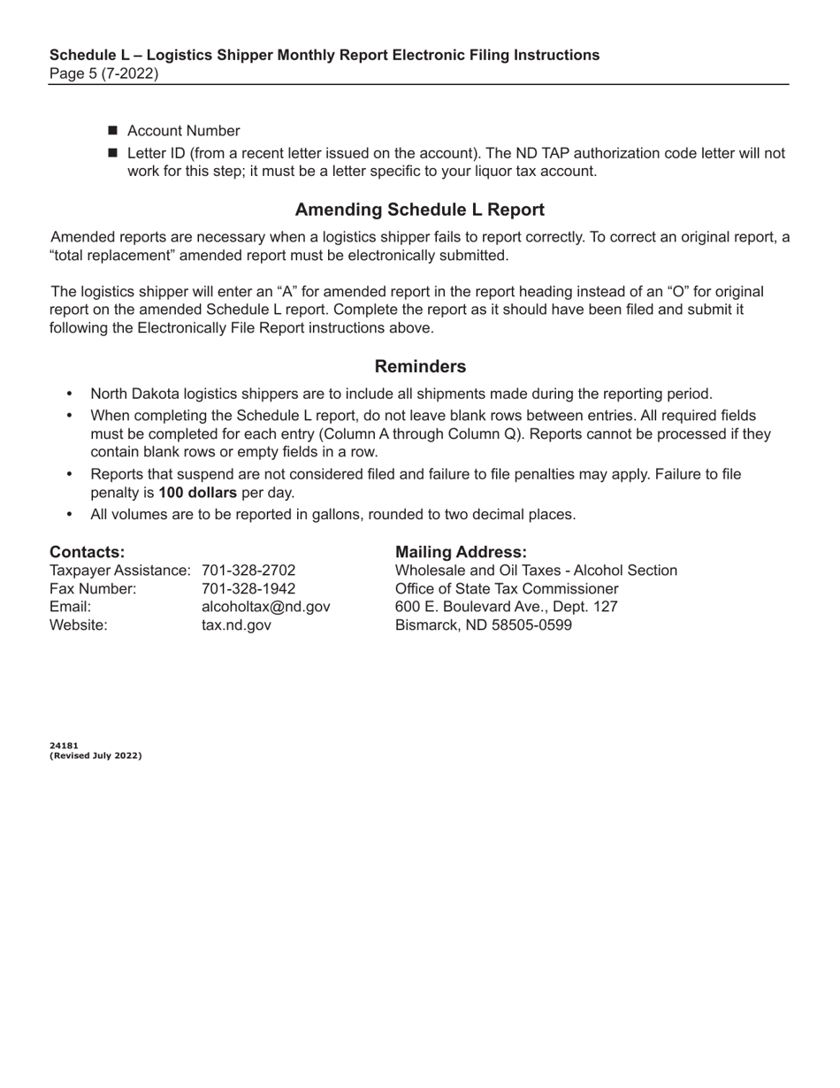 Instructions for Schedule L Logistics Shipper Monthly Report - North Dakota, Page 5