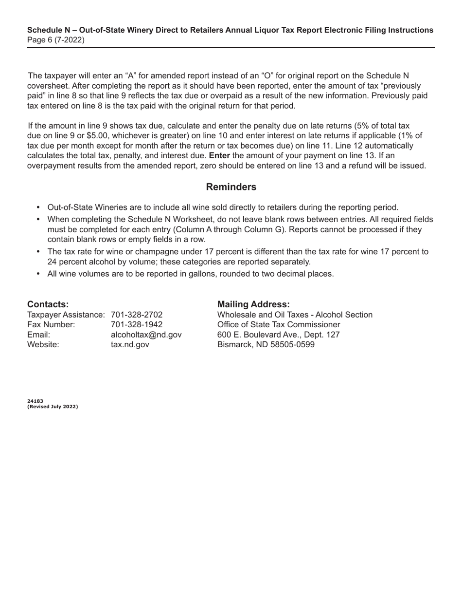 Instructions for Schedule N Out-of-State Winery Direct to Retailers Annual Liquor Tax Report - North Dakota, Page 6