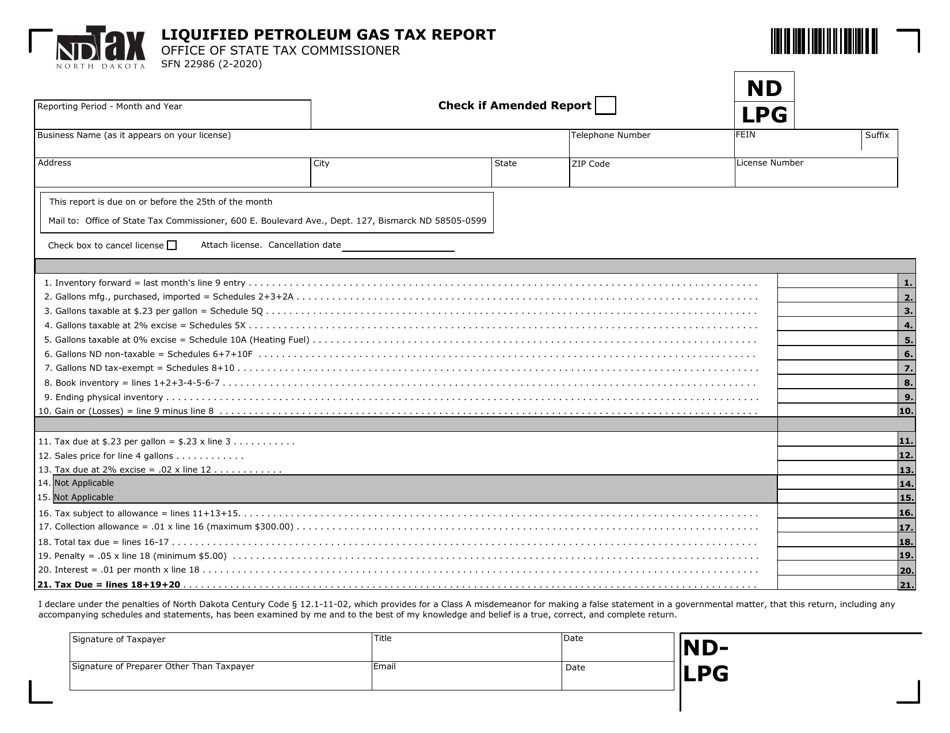 Form ND-LPG (SFN22986) Liquified Petroleum Gas Tax Report - North Dakota, Page 1