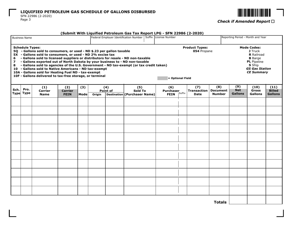 Form ND-LPG (SFN22986) Liquified Petroleum Gas Tax Report - North Dakota, Page 3