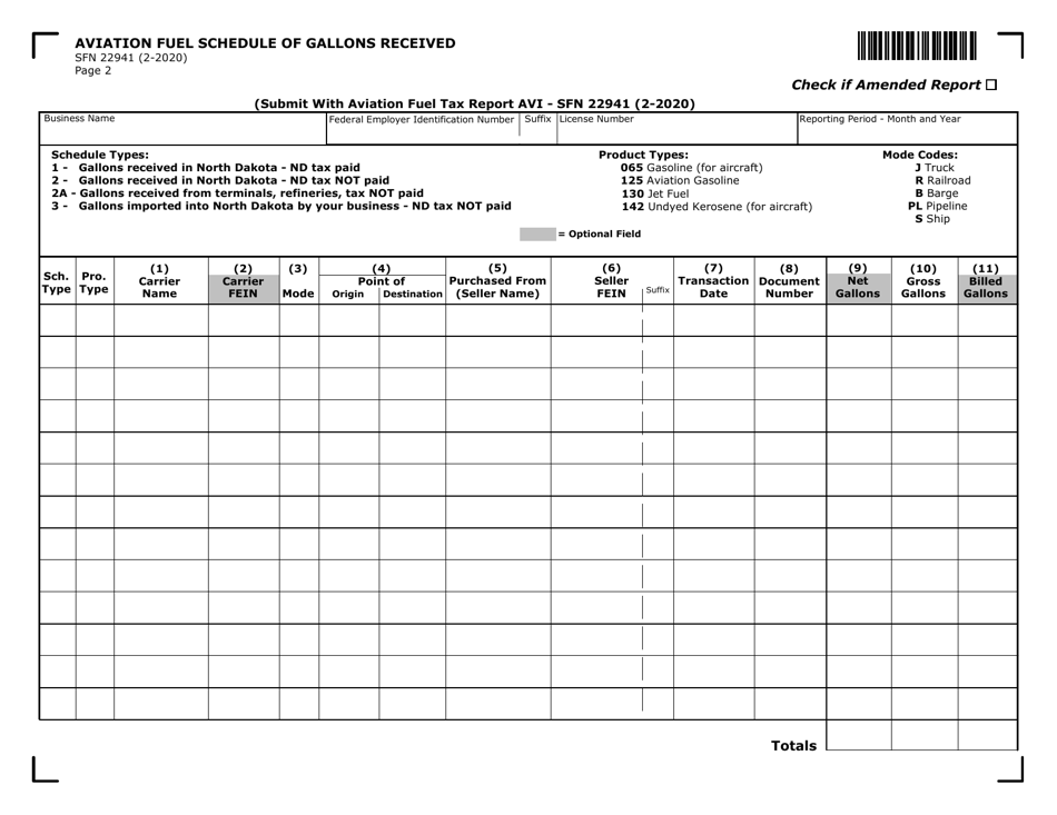 Form ND-AVI (SFN22941) Aviation Fuel Tax Report - North Dakota, Page 2