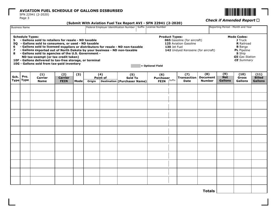 Form ND-AVI (SFN22941) Aviation Fuel Tax Report - North Dakota, Page 3