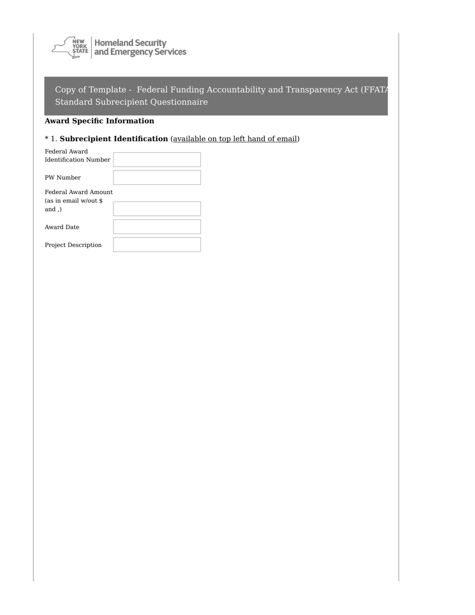 Federal Funding Accountability and Transparency Act (Ffata Standard) Subrecipient Questionnaire - New York, Page 2