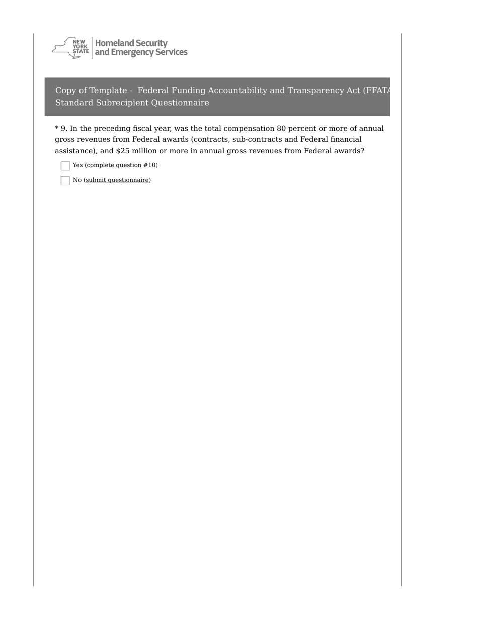 Federal Funding Accountability and Transparency Act (Ffata Standard) Subrecipient Questionnaire - New York, Page 7