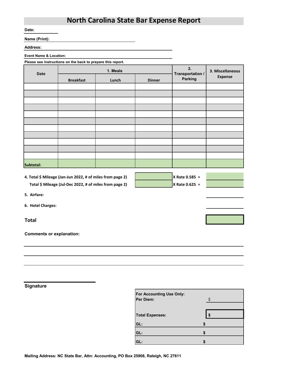 2022 North Carolina North Carolina State Bar Expense Report Fill Out