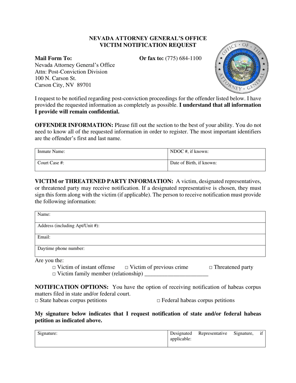 Victim Notification Request - Nevada, Page 1