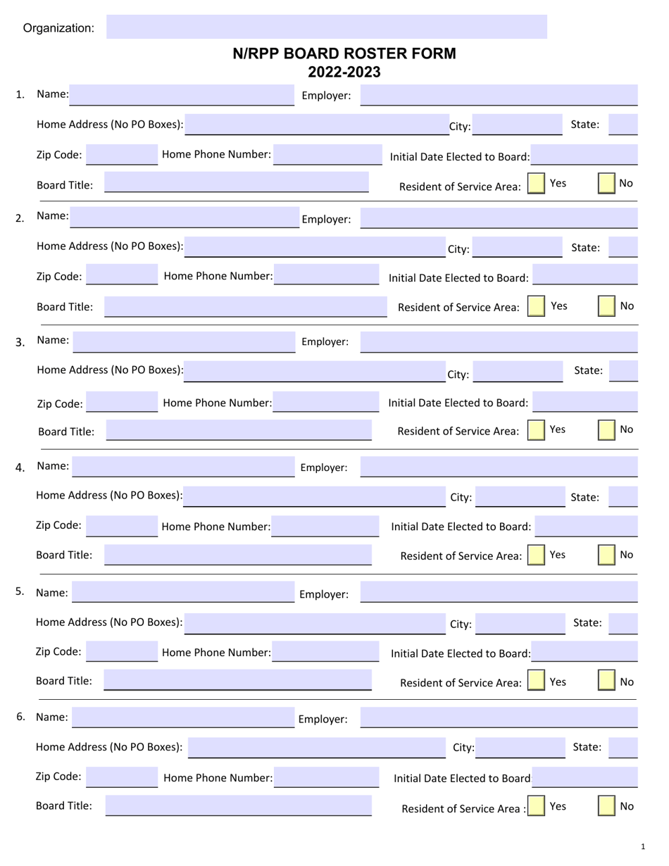 N / Rpp Board Roster Form - New York, Page 1