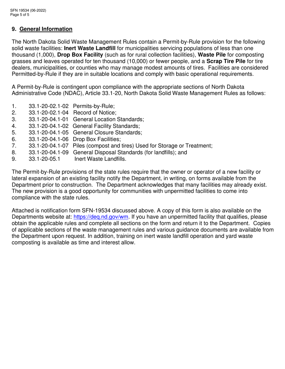 Form SFN19534 Permit-By-Rule Notification - North Dakota, Page 5