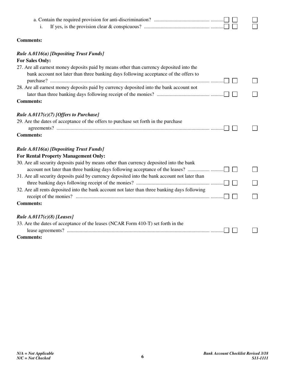 Form S11-1111 Trust / Escrow Bank Account Checklist - North Carolina, Page 5