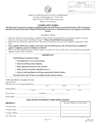 Document preview: Form REC4.01 Complaint Form - North Carolina