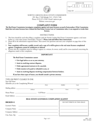 Form REC4.01 Complaint Form - North Carolina