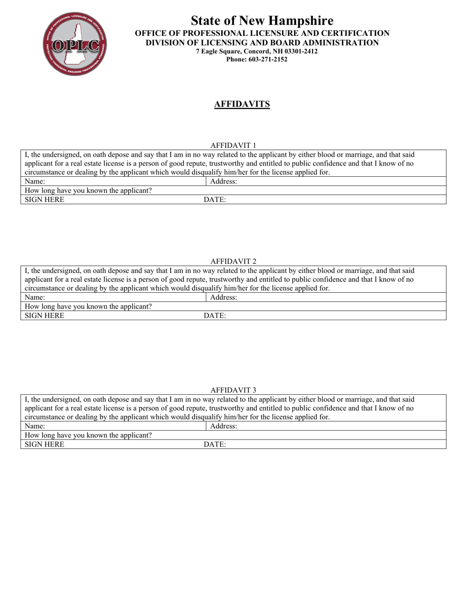 Affidavits - New Hampshire, Page 1