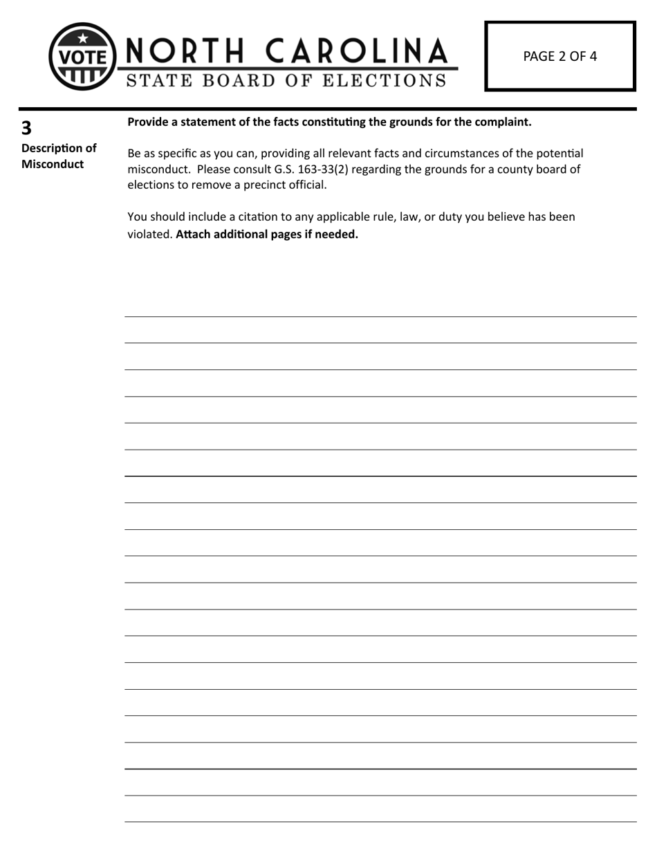 Complaint Against Precinct Election Official - North Carolina, Page 2