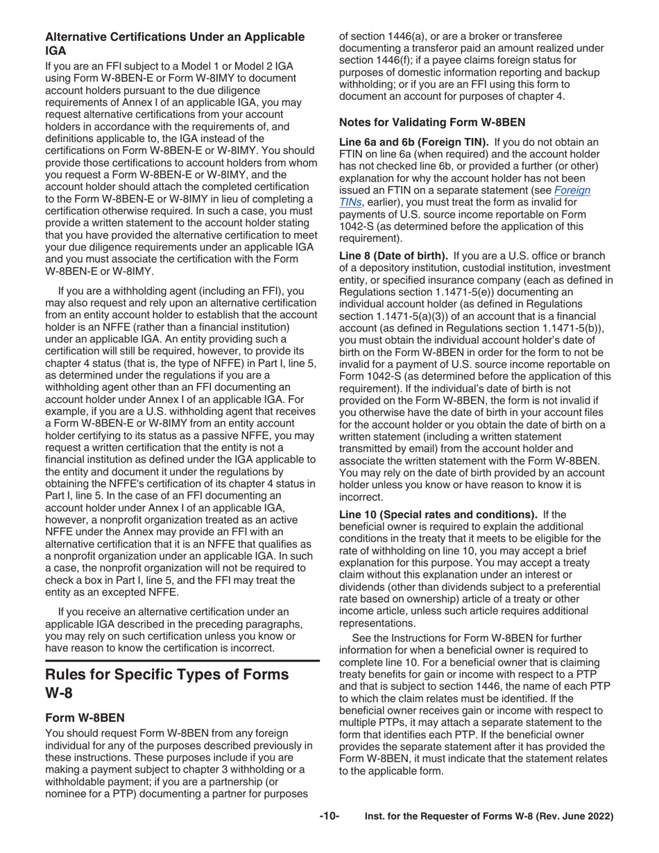 Instructions for the Requester of Forms W-8ben, W-8ben-E, W-8eci, W-8exp, and W-8imy, Page 10