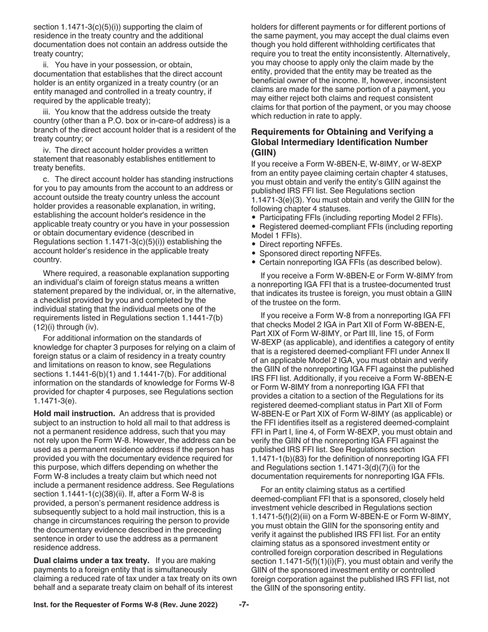 Instructions for the Requester of Forms W-8ben, W-8ben-E, W-8eci, W-8exp, and W-8imy, Page 7
