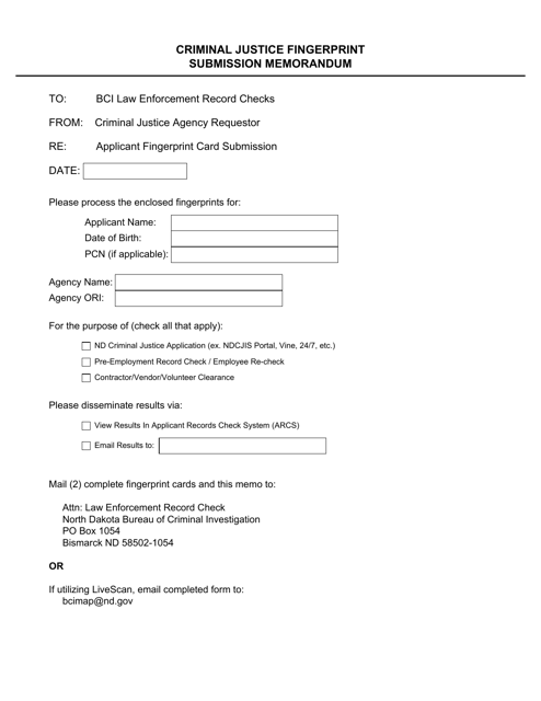 Criminal Justice Fingerprint Submission Memorandum - North Dakota