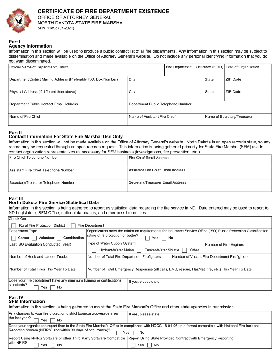 Form SFN11893 - Fill Out, Sign Online and Download Fillable PDF, North ...