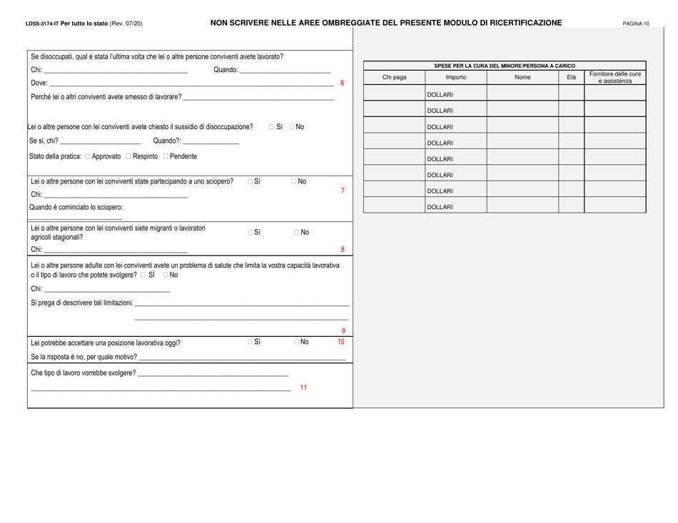 Form LDSS-3174 New York State Recertification Form for Certain Benefits and Services - New York (Italian), Page 11
