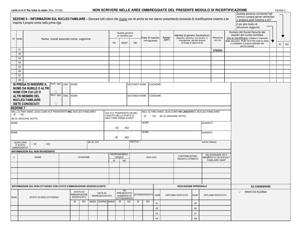 Form LDSS-3174 New York State Recertification Form for Certain Benefits and Services - New York (Italian), Page 3