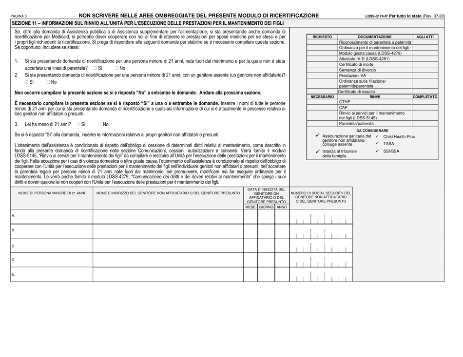 Form LDSS-3174 New York State Recertification Form for Certain Benefits and Services - New York (Italian), Page 6