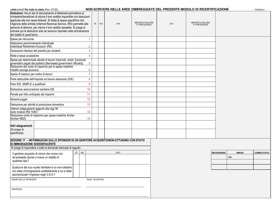 Form LDSS-3174 New York State Recertification Form for Certain Benefits and Services - New York (Italian), Page 9