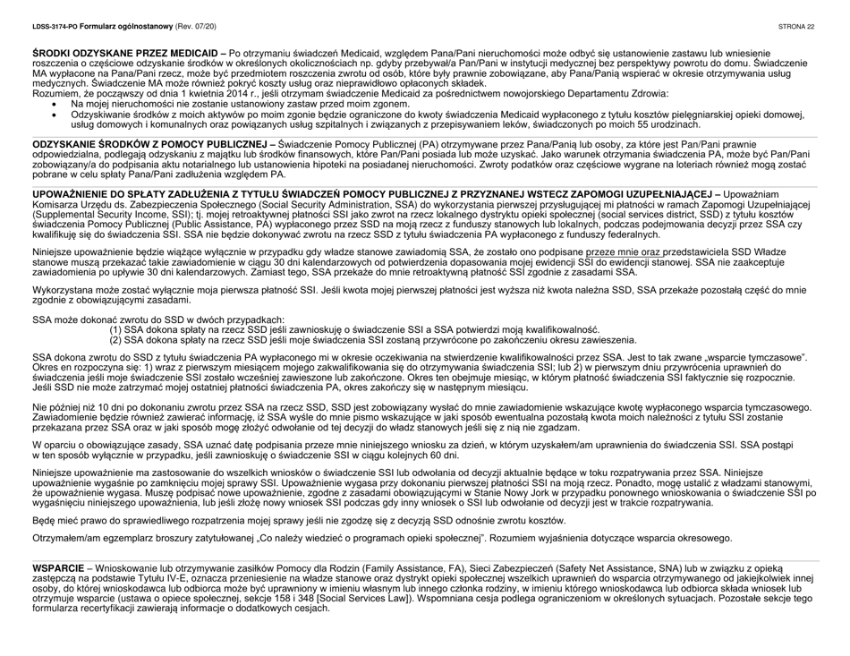 Form LDSS-3174 New York State Recertification Form for Certain Benefits and Services - New York (Polish), Page 23