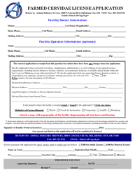 Document preview: Farmed Cervidae License Application - Oklahoma