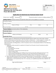 Document preview: Application for Restricted Use Pesticide Dealer Permit - Oklahoma