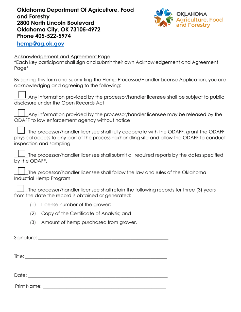 Hemp Processor / Handler License Application - Oklahoma, Page 5