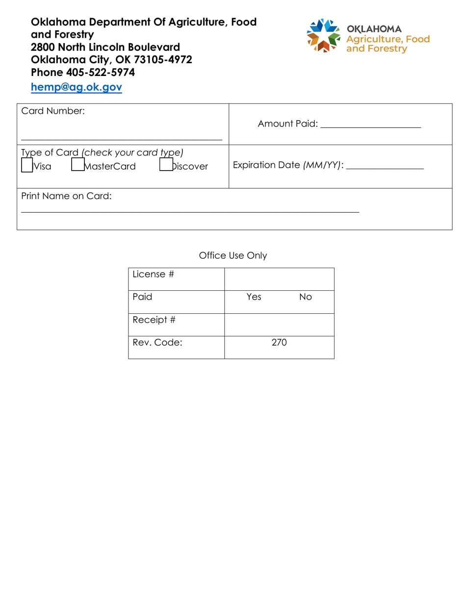 Oklahoma Hemp Processor/Handler License Application Fill Out, Sign