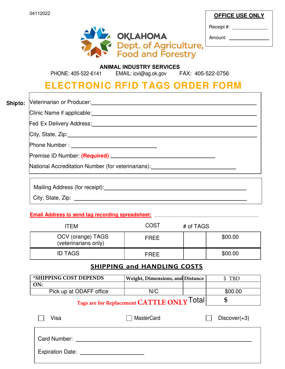 Electronic Rfid Tags Order Form - Oklahoma, Page 1