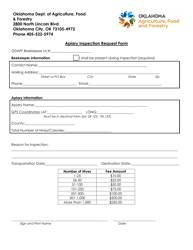 Document preview: Apiary Inspection Request Form - Oklahoma