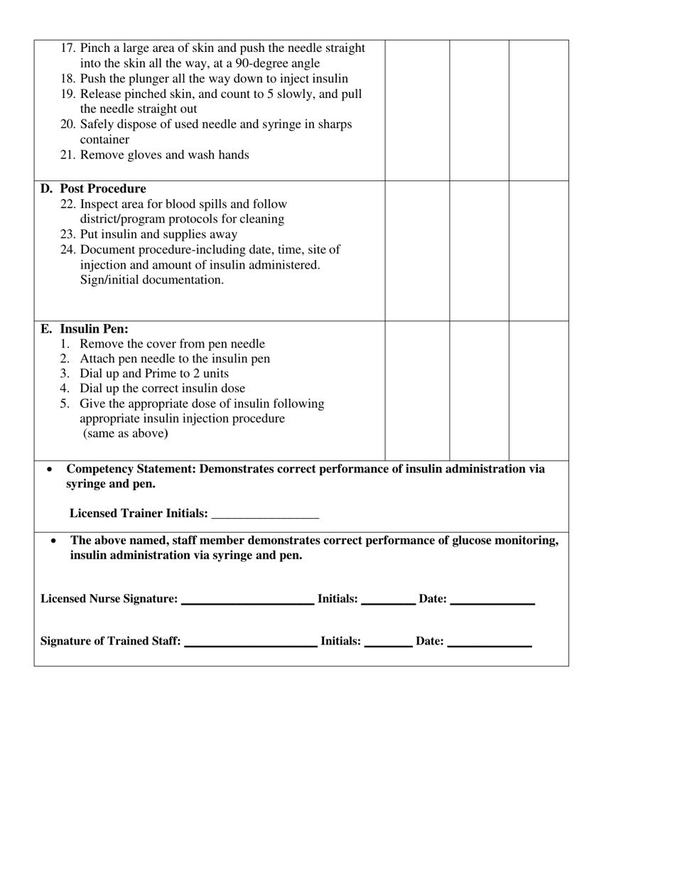 Diabetes Skills Checklist Return Demonstration - Oklahoma, Page 2