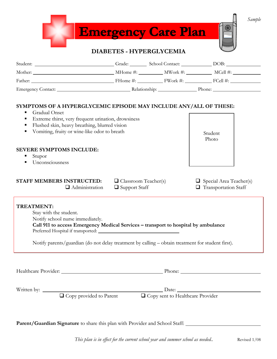 Oklahoma Emergency Care Plan - Diabetes - Hyperglycemia - Fill Out ...