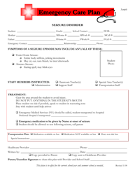 Document preview: Emergency Care Plan - Seizure Disorder - Oklahoma
