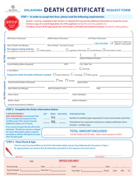 Oklahoma Death Certificate Request Form - Oklahoma