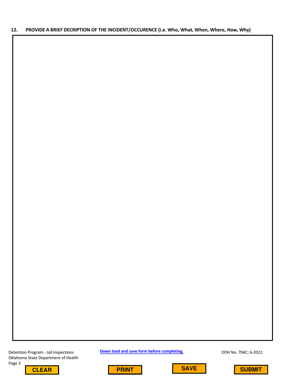 ODH Form 704C Detention Facility Complaint Form - Oklahoma, Page 3