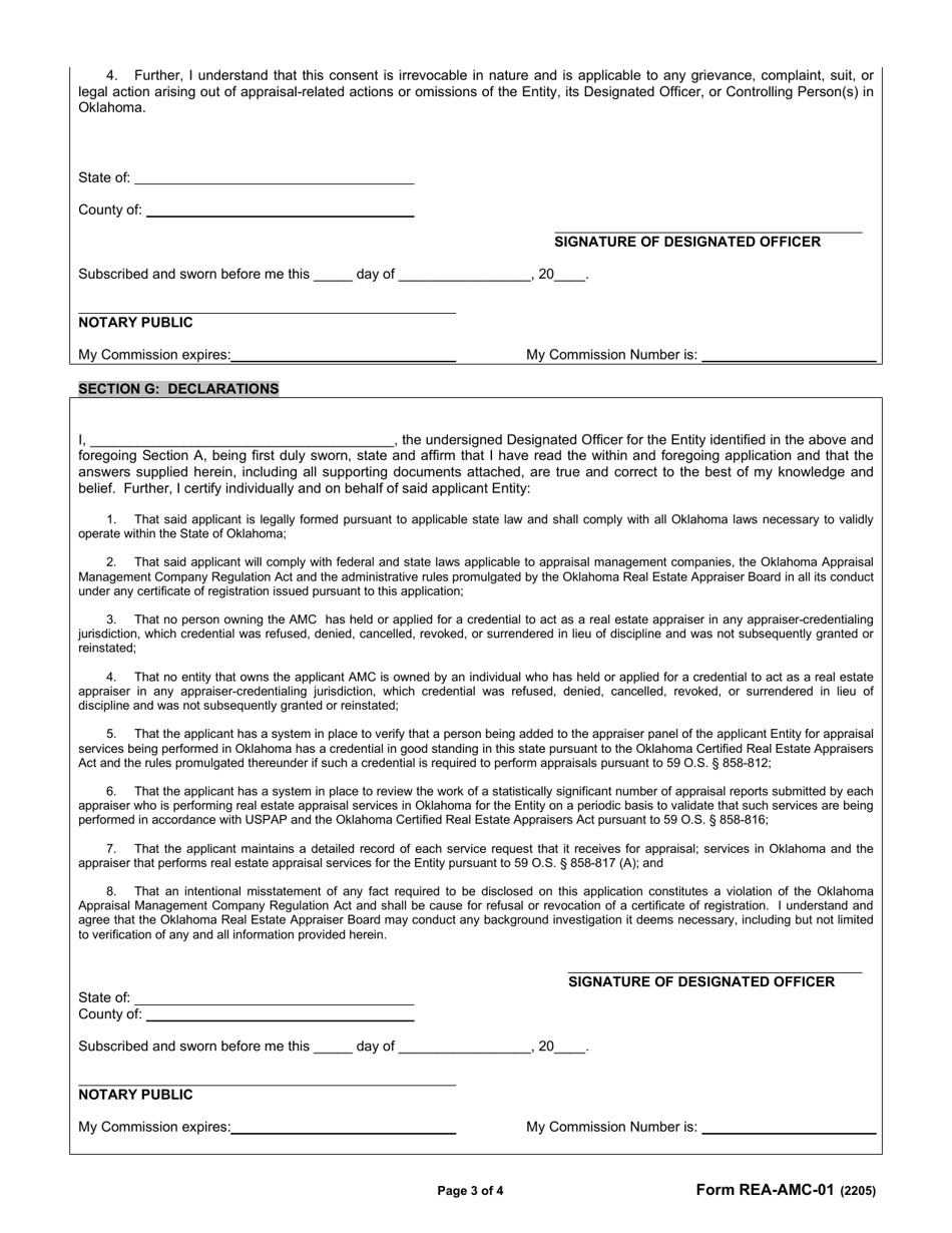 Form REA-AMC-01 Application for Registration - Appraisal Management Company - Oklahoma, Page 3