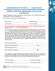 Document preview: Authorization to Pay Allocation of Statewide Alternative Education Academy Program Funds to the Local Educational (Lea) for the Cooperative - Oklahoma