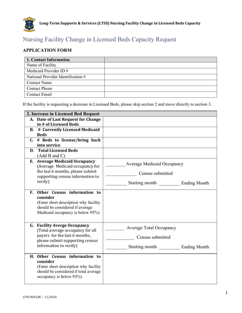Nursing Facility Change in Licensed Beds Capacity Request Form - Rhode Island Download Pdf