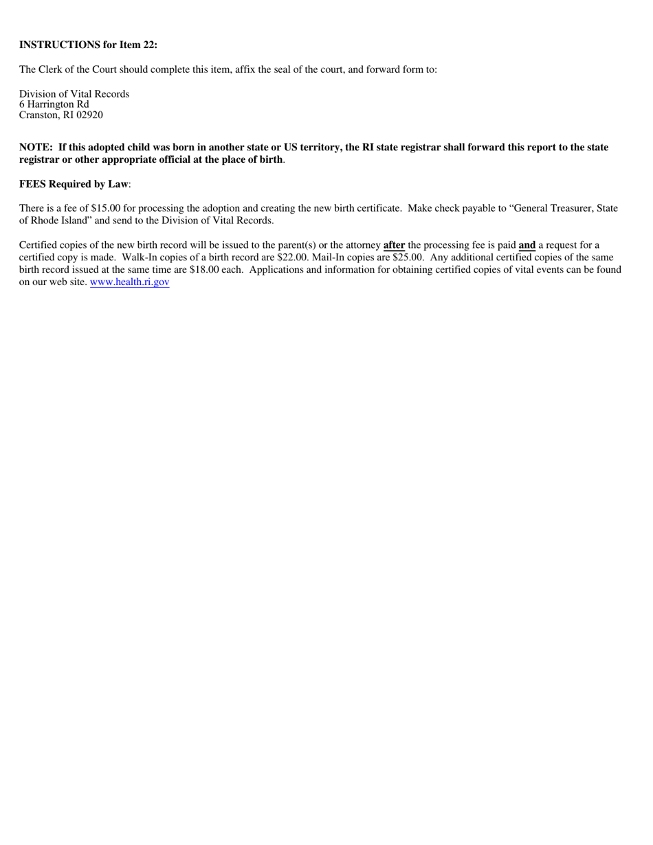 Form VS86 Report of Adoption - Rhode Island, Page 2