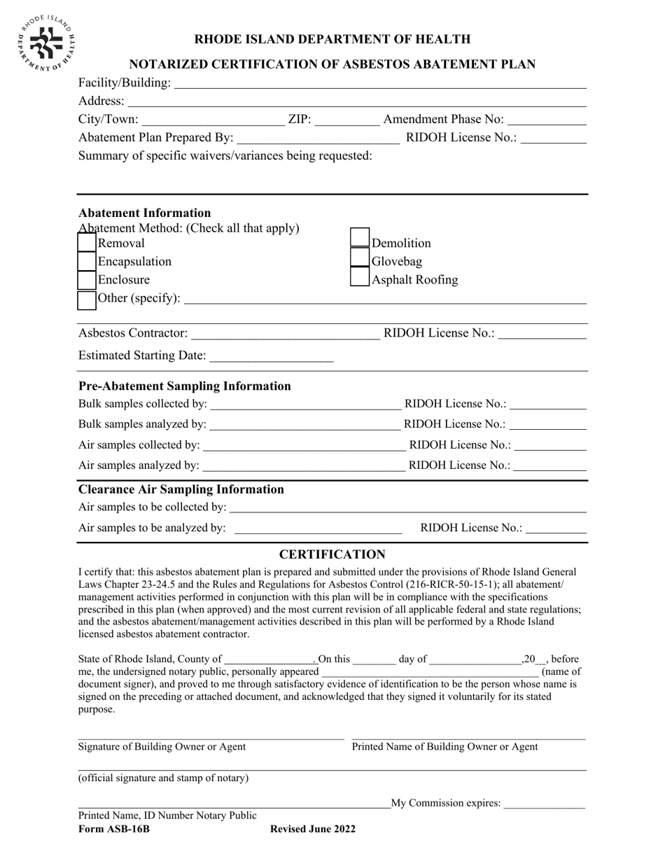 Form ASB-16 Download Fillable PDF or Fill Online Abatement Plan ...