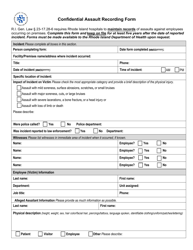 Confidential Assault Recording Form - Rhode Island