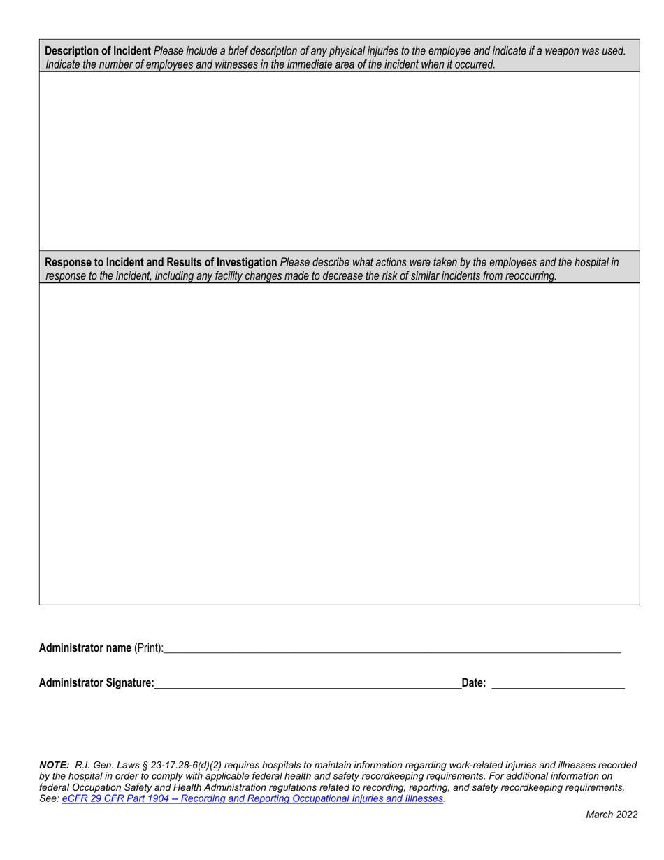 Confidential Assault Recording Form - Rhode Island, Page 2